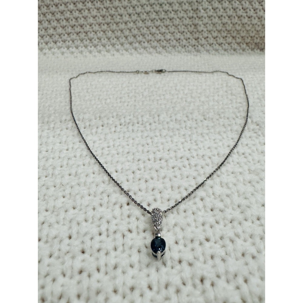 Gabriel & Co. 14K White Gold Blue Sapphire Diamond Pendant Necklace 16" - Picture 2 of 6